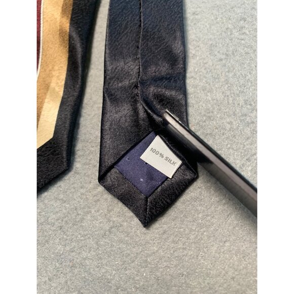 Pierre Cardin Mens Silk Tie Geometric Design Burgundy Gold Black Necktie - Picture 4 of 5